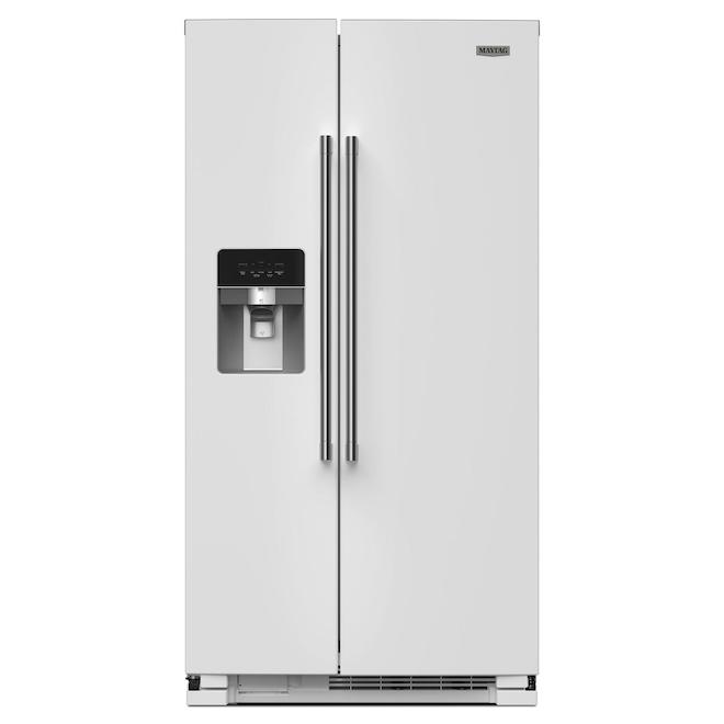 Maytag 36-in 24.5-ft³ Standard Depth Side-by-Side Refrigerator with External Water/Ice Dispenser - White