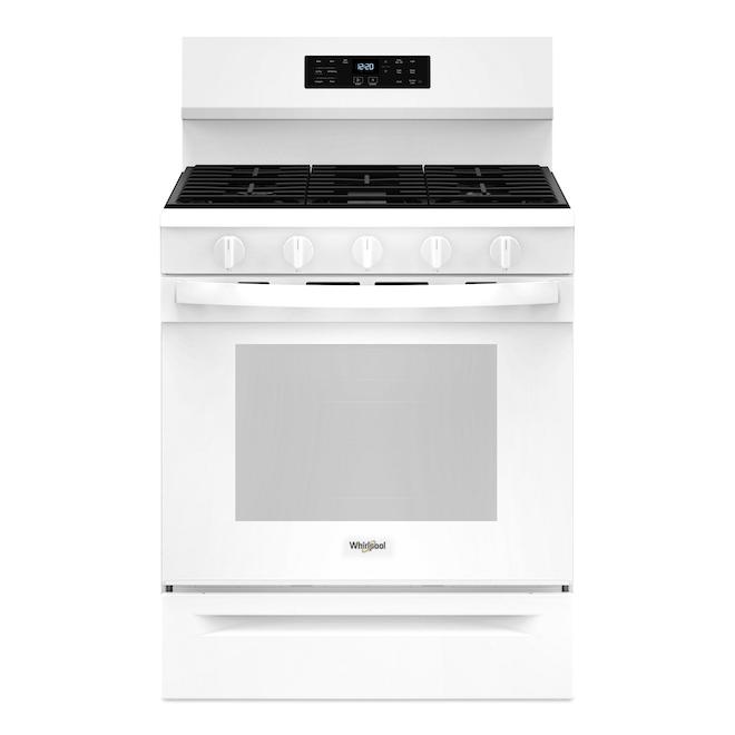 Cuisinière à gaz intelligente Whirlpool 5 pi³ avec friture et cuisson à air et préchauffage rapide, blanc