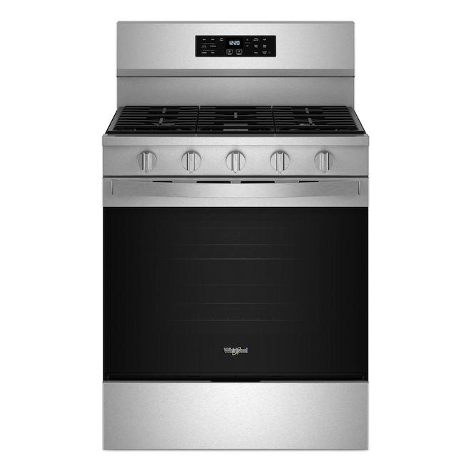 Cuisinière à gaz intelligente Whirlpool 5 pi³ avec friture et cuisson à air et préchauffage rapide, acier inoxydable