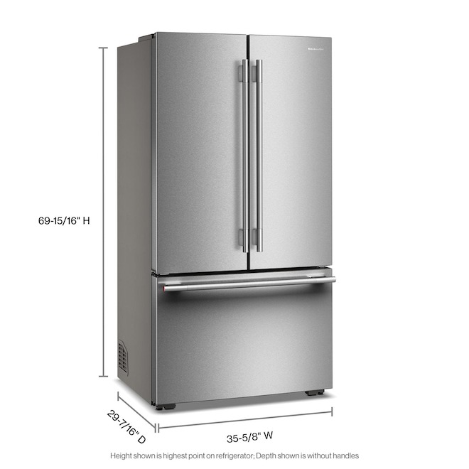 KitchenAid 24.3-ft³ 36-in Counter Depth French-Door Refrigerator with Internal Water/Ice Dispenser - Stainless Steel