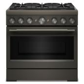 KitchenAid 36" 5.1 cu. ft. True Convection 6-Burner Freestanding Dual Fuel Air Fry Range - Black Ore