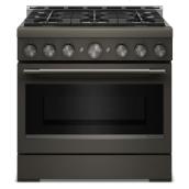KitchenAid 36" 5.1 cu. ft. True Convention 6-Burner Freestanding Gas Air Fry Range - Black Ore