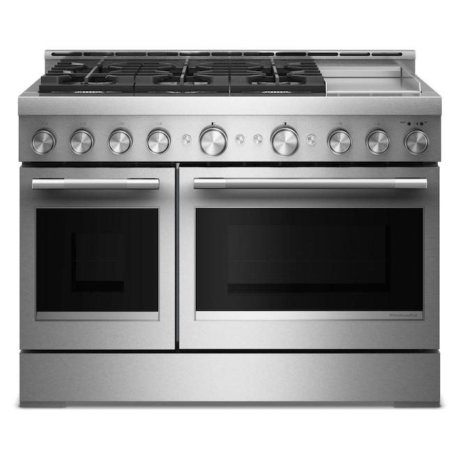 KitchenAid Gas Range 48-in with Double Oven with 6 Burners and Griddle - Stainless Steel