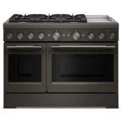 KitchenAid 48" 6.3 cu. ft. Double Oven 6-Burner Freestanding Dual Fuel Air Fry Range - Black Ore