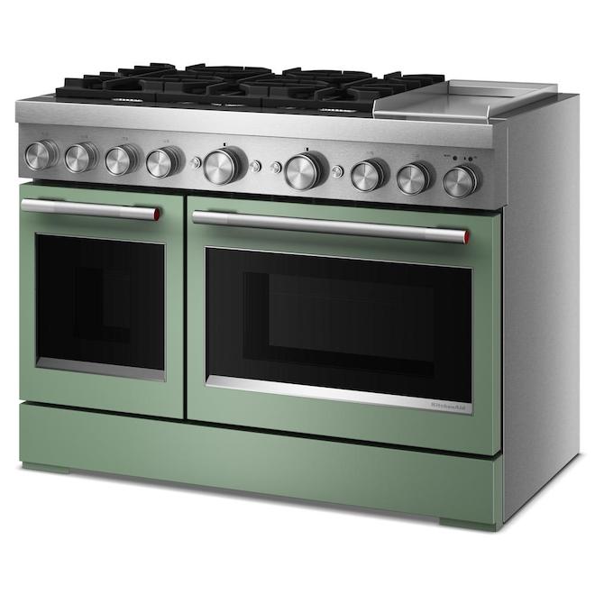 KitchenAid Dual Fuel Range 48-in with Double Oven with 6 Burners and Griddle - Cardamom