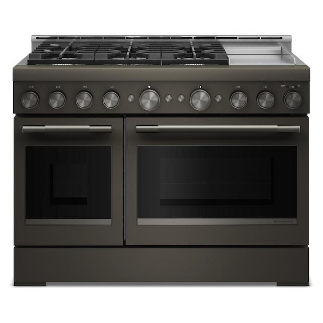 KitchenAid Gas Range 48-in with Double Oven with 6 Burners and Griddle - Black Ore
