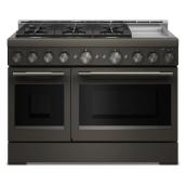 KitchenAid 48" 6.3 cu. ft. True Convection 6-Burner Dual Fuel Air Fry Range w/ Electric Griddle - Black Ore