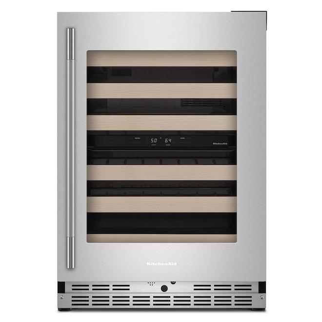 KitchenAid Undercounter Wine Cellar 24-in with Full-Width Racks with Wood-Front Racks - Stainless Steel