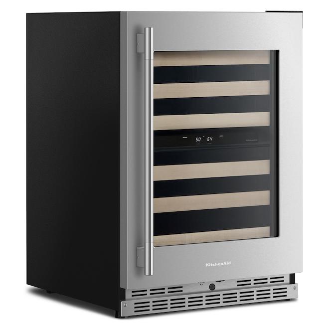 KitchenAid Undercounter Wine Cellar 24-in with Full-Width Racks with Wood-Front Racks - Stainless Steel