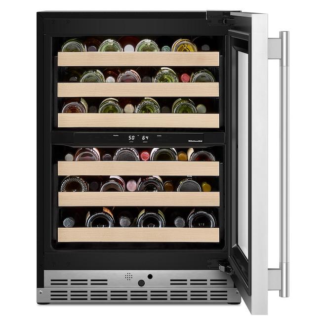KitchenAid Undercounter Wine Cellar 24-in with Full-Width Racks with Wood-Front Racks - Stainless Steel