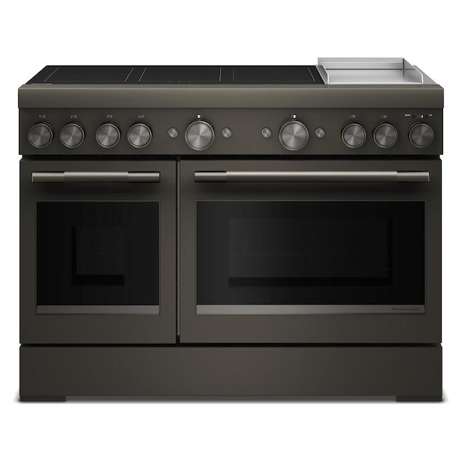 KitchenAid Induction Range Commercial-Style 48-in 6.3-ft³ with Dual Oven - Black Ore