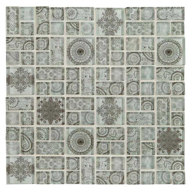 American Olean Loren Place 12-in x 12-in Nirvana Print Glass Random Mosaic Wall Tile