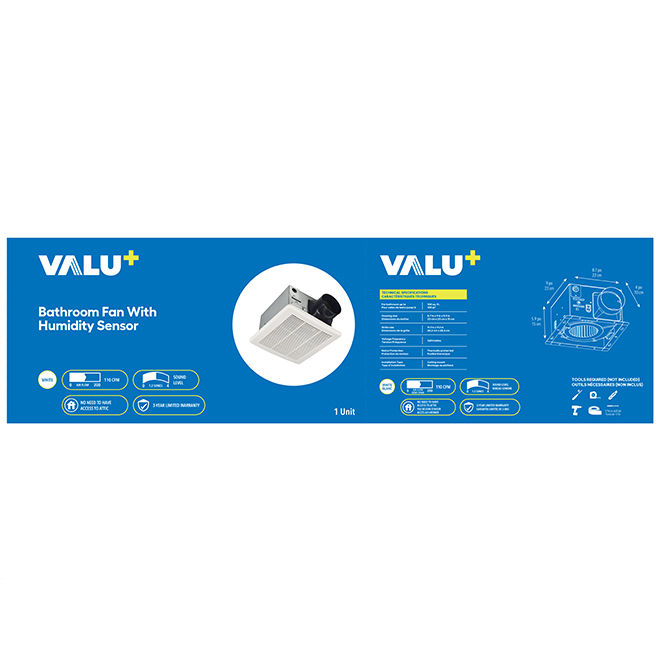 VALU+ Bathroom Fan 110 CFM 11.1-in with Humidity Sensor - White