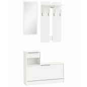 Set of Coat Hangers, Mirror and Storage - Pearl White