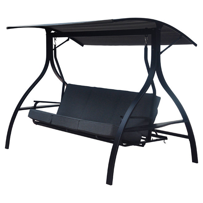 3-Seat Reclining Swing - Steel and Olefin Fabric - Black