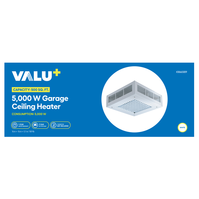 VALU+ 5000 W 500-ft² White Ceiling-Mounted Garage Heater