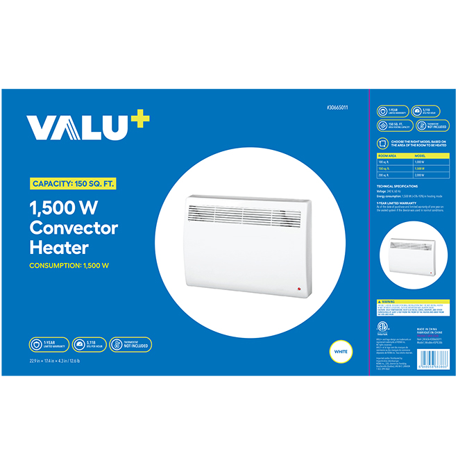 VALU+ Wall Convector 1500-W without Thermostat - White