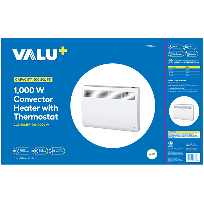 Valor No.20 CONVECTOR HEATER イギリス製 VALU+ Wall Convector 1000-W with Thermostat - White SP8387 | RONA