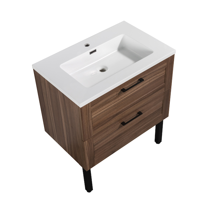 Joan Vanity - 2 Soft-Closing Drawers - 1 Sink - 30-in - Walnut - White Cultured Marble
