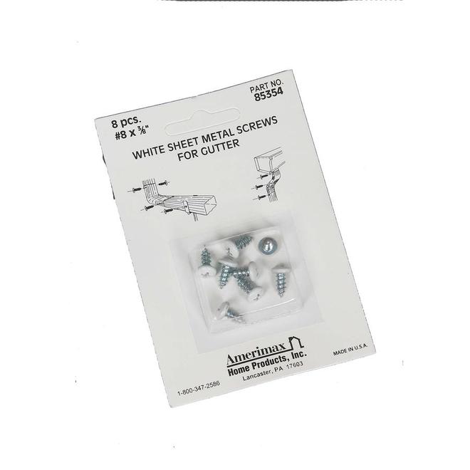 Amerimax #8 Metal Screws with White Phillips Head 8/pk