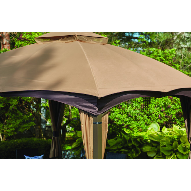 Allen + Roth Steel Gazebo - 10-ft x 12-ft - With Curtain and Netting - Brown