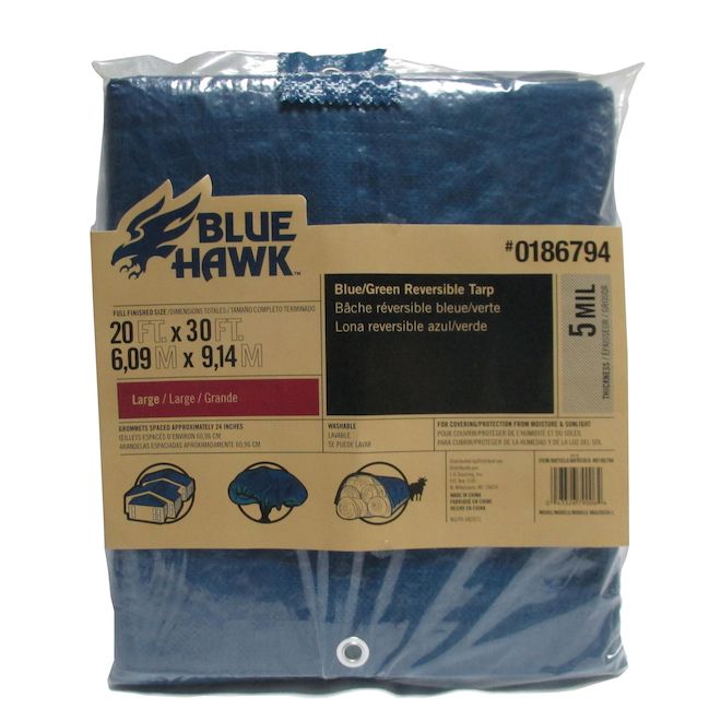 Taille de la bâche Blue Hawk bleu/vert 20 pi x 30 pi