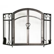Style Selections 50.3-in Eggshell Black Powder Coated Steel 3-Panel Arched Twin Fireplace Screen