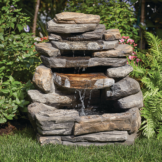 Landon & Co. 29.13-in H Brown Stone-Wall Fountain with LED Lighting