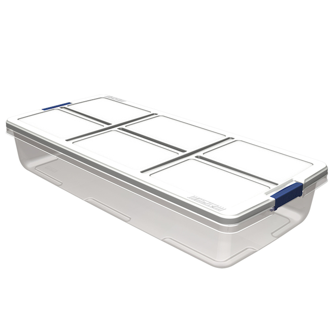 Hefty Large 13-Gallons (52-Quart) Clear Base with White Lid Underbed Tote  with Latching Lid in the Plastic Storage Containers department at