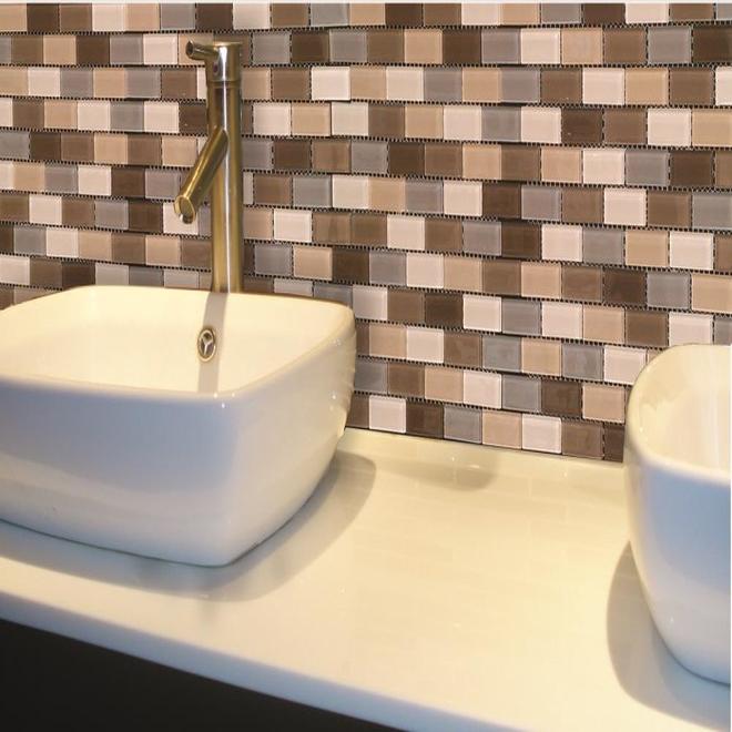 Mosaic Glass Wall Tile - 12in x 12in - Beige