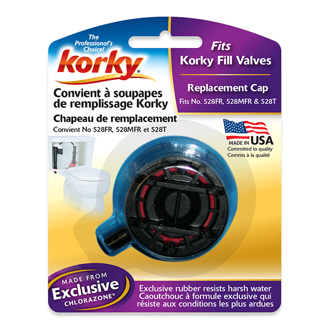 Korky QuietFill Fill Valves Replacement Cap - Black/Red - Rubber and Plastic Material - 2-in dia
