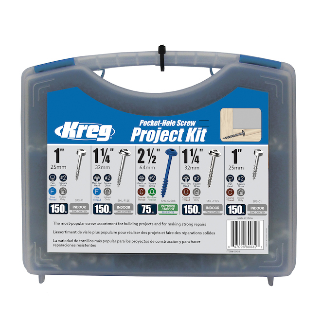 Kreg Pocket-Hole Self-Tapping Wood Screw Kit Various Length 675/Bx