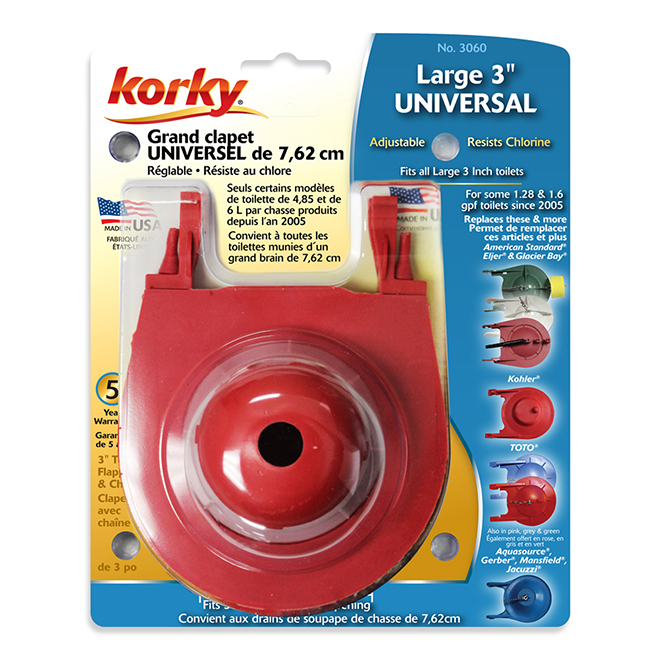 Korky Universal Tank Flapper - Chlorine Resistant - Rubber - 3-in D