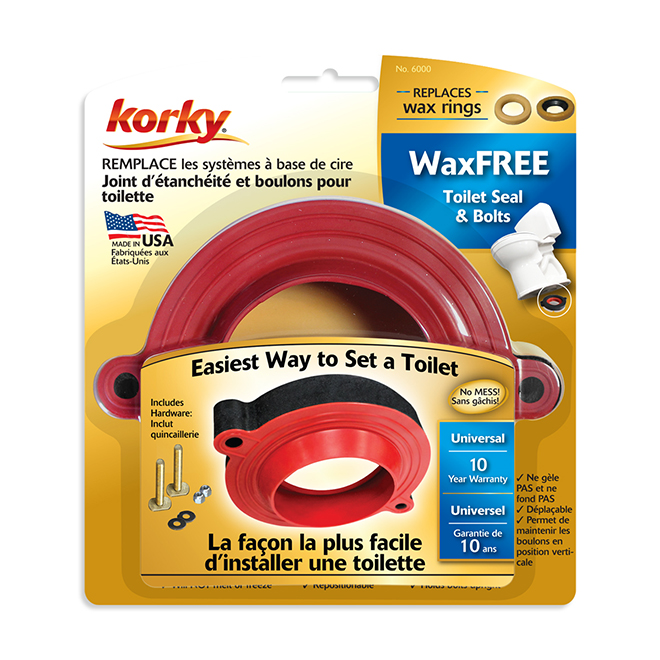 Korky Wax-Free Toilet Seal Kit - Rubber Material - Red - Universal Fits - Round - Metal Hardware - Adjustable