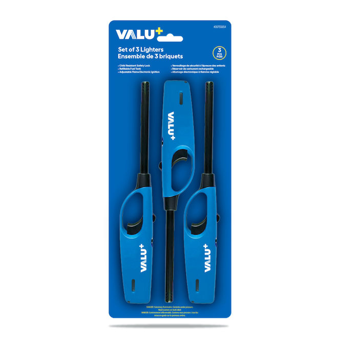 VALU+ Assorted Utility Long Handle Lighters - 3/Pkg