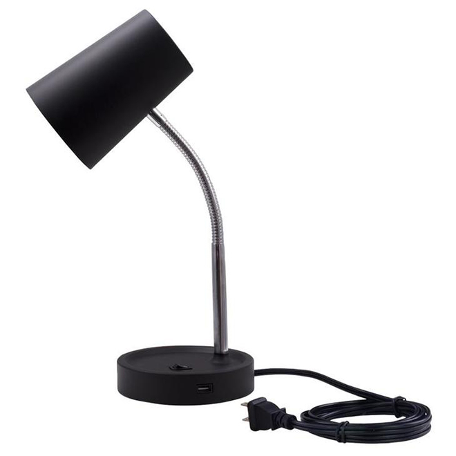 Lampe de bureau Project Source avec port USB, DEL, 4,5 W, plastique, noir