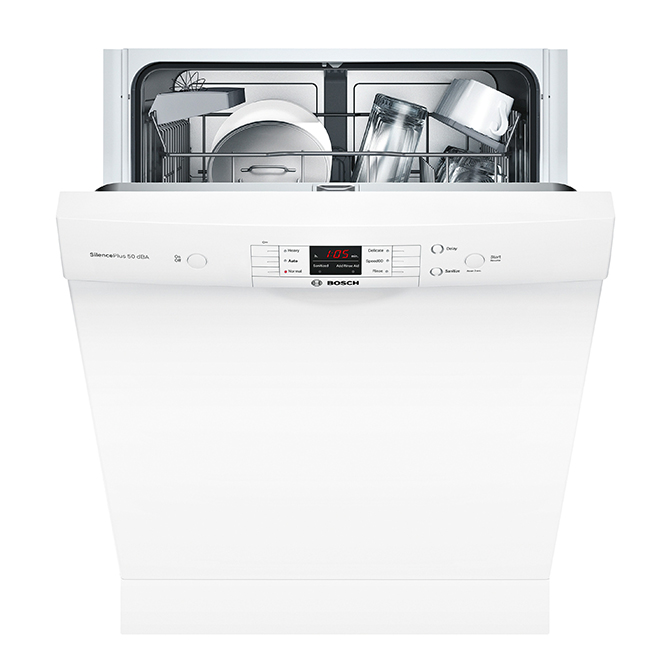 Lave-vaisselle encastrable Bosch série 100, 50 dB, filtration, blanc 24 po,  certifié ENERGY STAR SHEM3AY52N