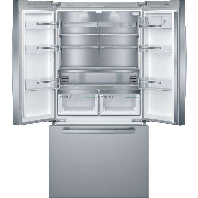 Réfrigérateur à portes françaises avec système FarmFresh(MC) Bosch 21 pi³ 3, profondeur de comptoir, acier inoxidable