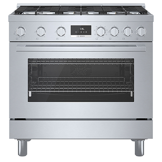 Cuisinière biénergie autoportante Bosch, série 800, 6 brûleurs, 36 po, acier inoxydable