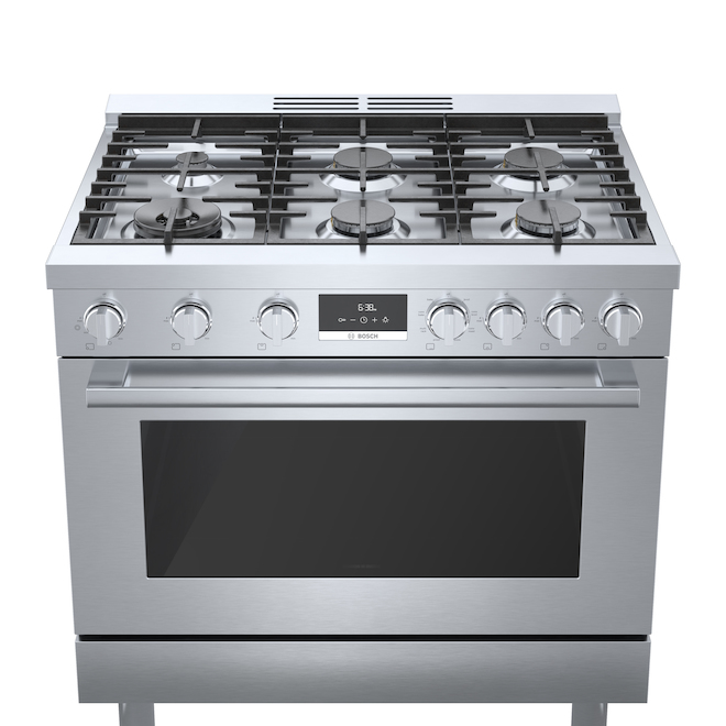 Cuisinière biénergie autoportante Bosch, série 800, 6 brûleurs, 36 po, acier inoxydable