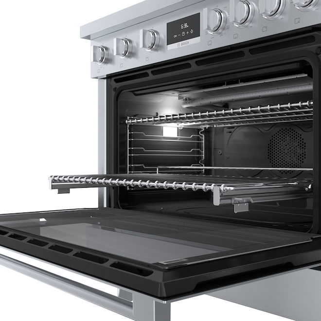 Cuisinière biénergie autoportante Bosch, série 800, 6 brûleurs, 36 po, acier inoxydable