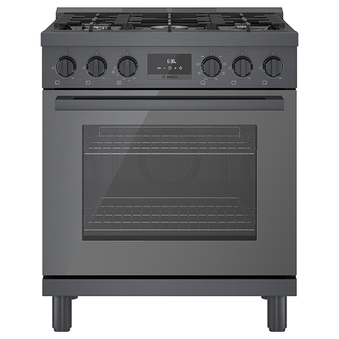 Cuisinière autoportante biénergie Bosch, série 800, 5 brûleurs, 30 po, acier inoxydable noir