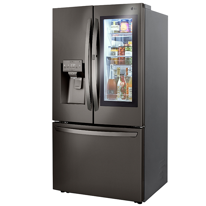 LG Smart French Door Refrigerator with InstaView - 36-in - 23.5-cu ft - Black Stainless Steel