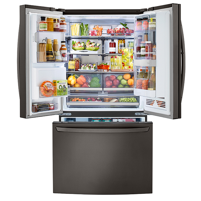 LG Smart French Door Refrigerator with InstaView - 36-in - 23.5-cu ft - Black Stainless Steel