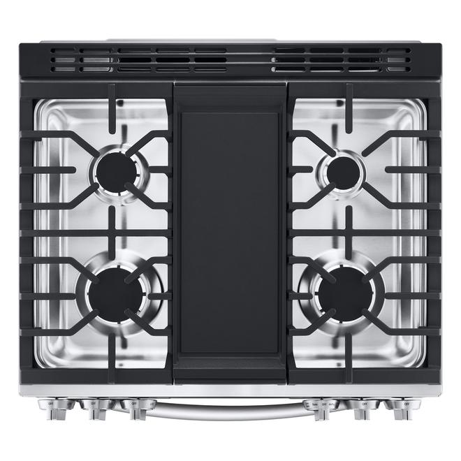 Cuisinière au gaz LG InstaView autonettoyante convection friture à air 5 brûleurs 30 po 6,3 pi³ inox