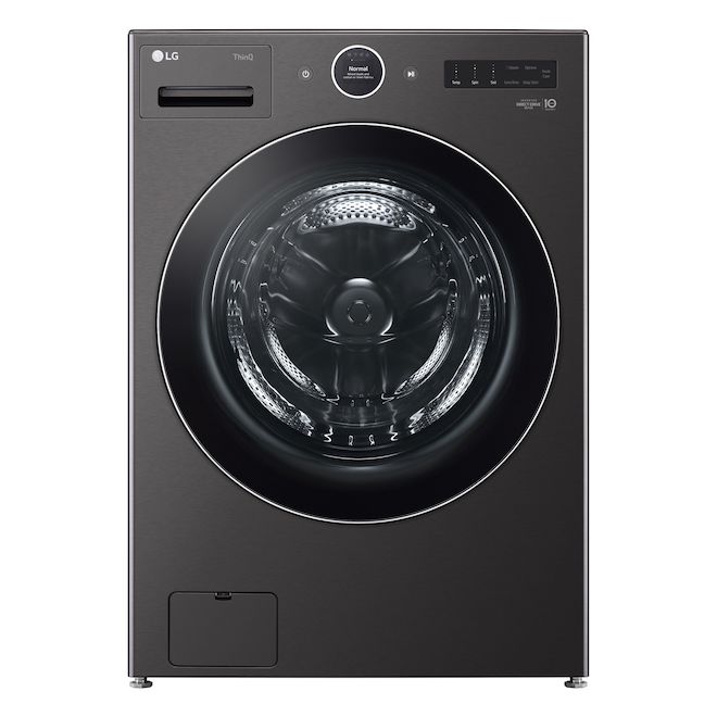 LG 5.8-cu ft Large Capacity Front Load Washer - AI Technology - Black Steel - Automatic Dispenser