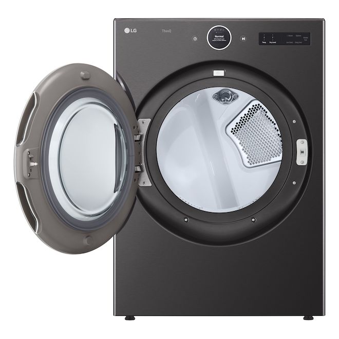 LG Smart Wi-Fi Enabled Electric TurboSteam Dryer with LCD Display - 7.4-cu ft - Black Stainless Steel - AI Sensors