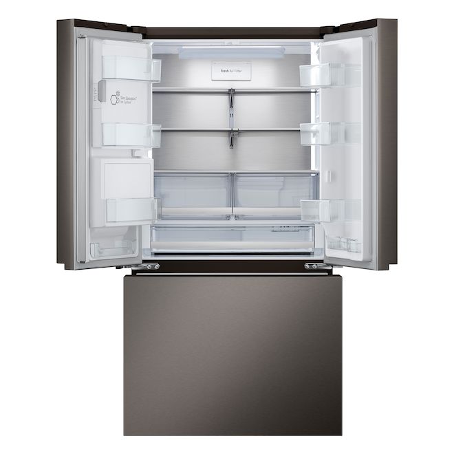 LG 36-in Black Stainless Steel Bottom Freezer French Door Refrigerator - External Ice Dispenser