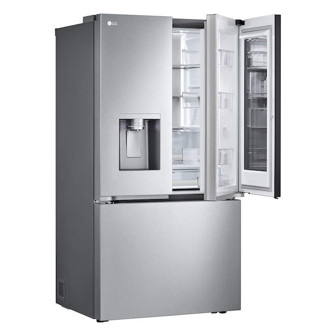 LG 30.7-ft³ 3-Door 36-in Standard French Door Refrigerator Ice Maker Instaview Door-in-Door Stainless Steel