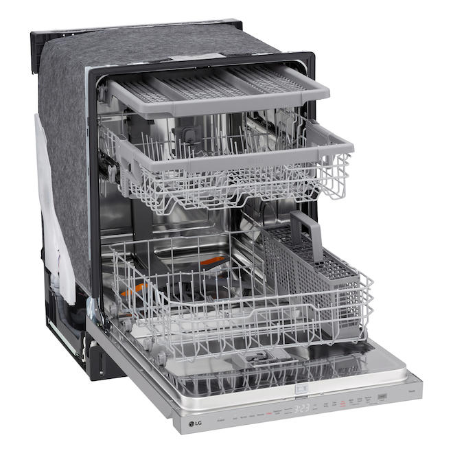 Lave-vaisselle encastrable à commandes dissimulées 3 paniers LG 24 po QuadWashPro en acier inoxydable 46 dB, ENERGY STAR®